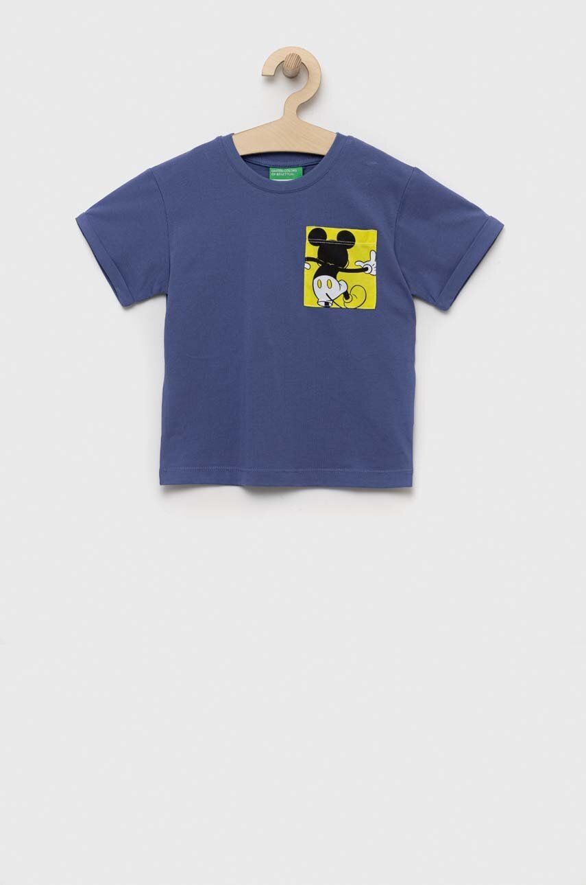Dětské tričko United Colors of Benetton s aplikací - modrá -  60 % Bavlna