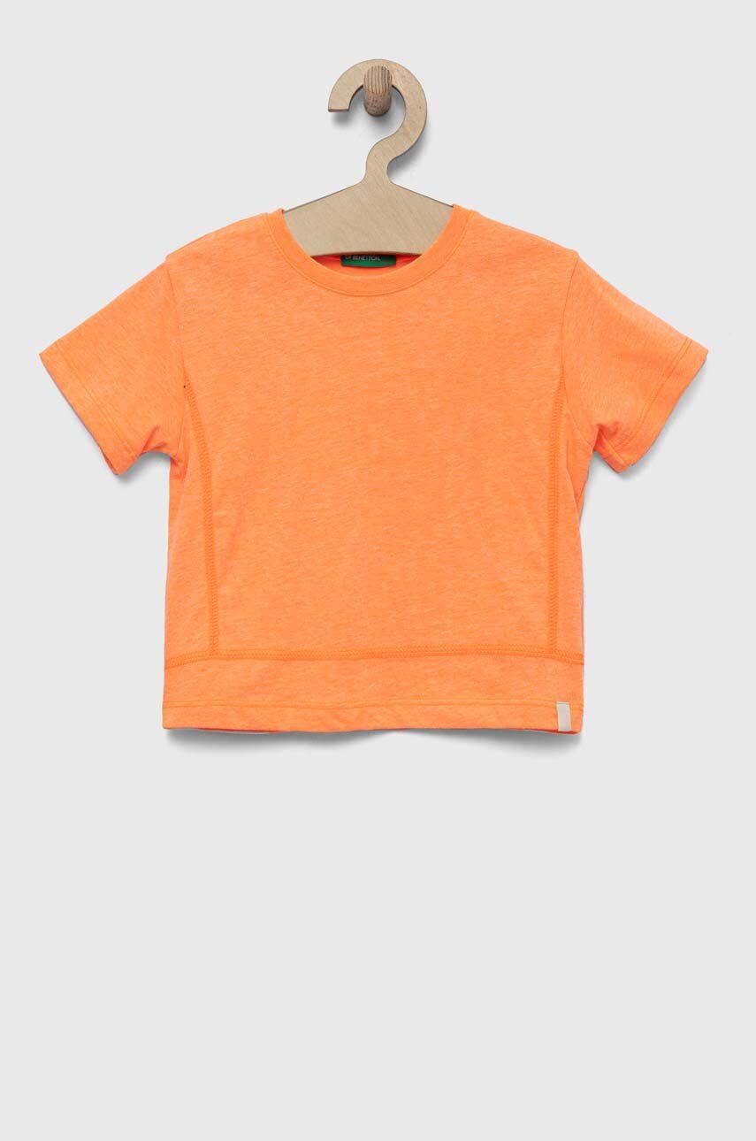 United Colors of Benetton tricou copii culoarea portocaliu, neted