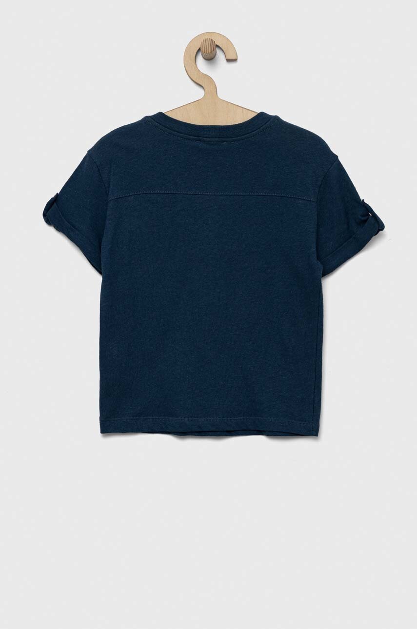 Футболка с примесью льна United Colors of Benetton цвет синий однотонная