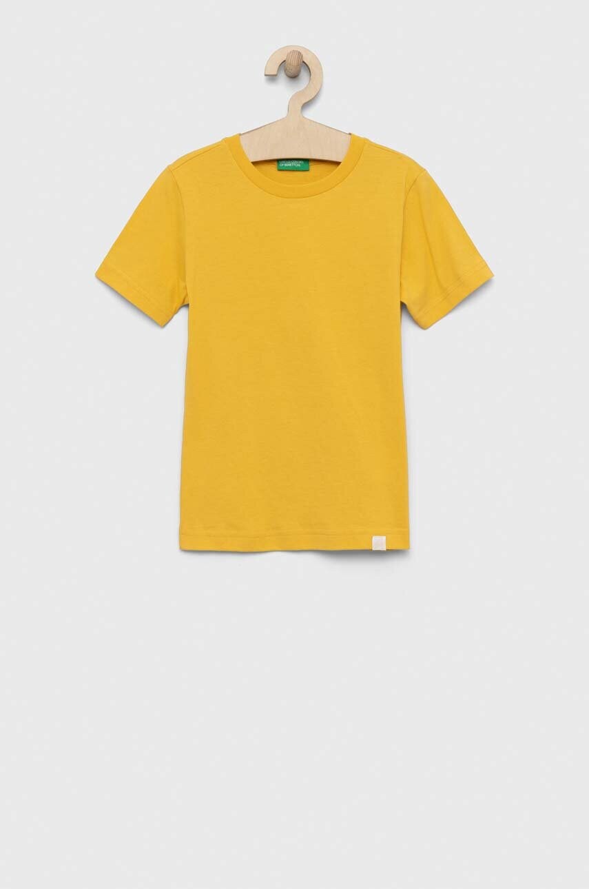 

Детская хлопковая футболка United Colors of Benetton цвет жёлтый однотонная