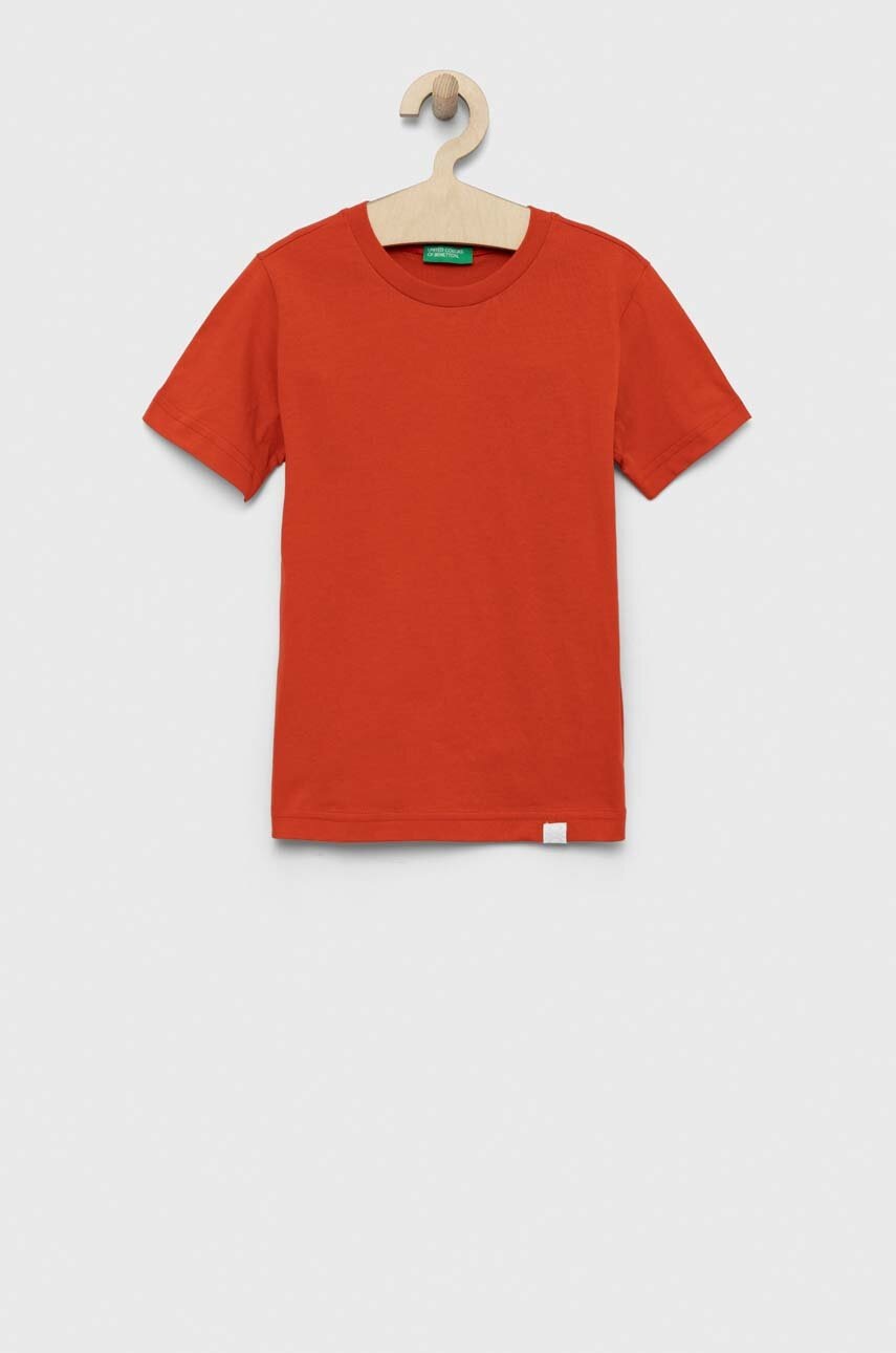 

Детска памучна тениска United Colors of Benetton в червено с изчистен дизайн, Червен