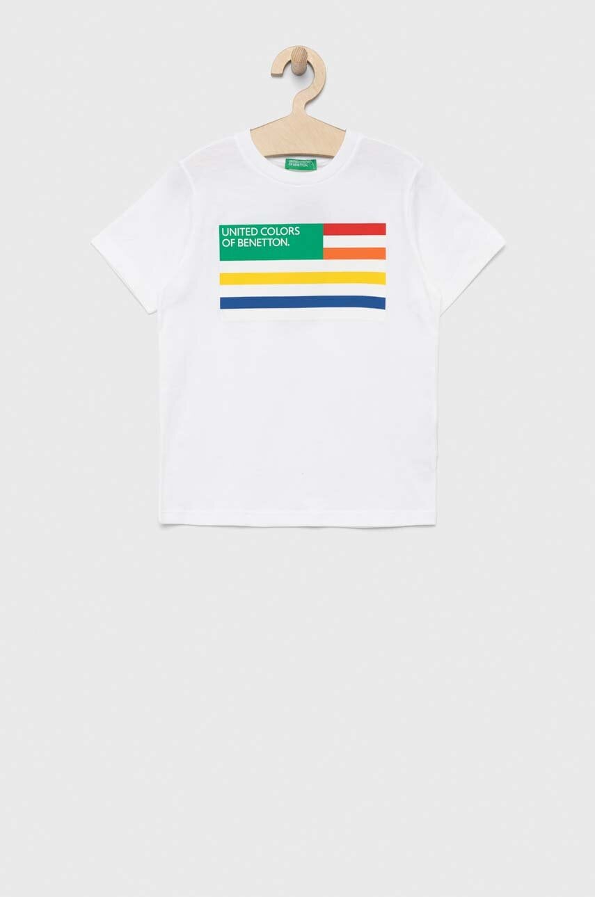 

Детска памучна тениска United Colors of Benetton в бяло с принт, Бял