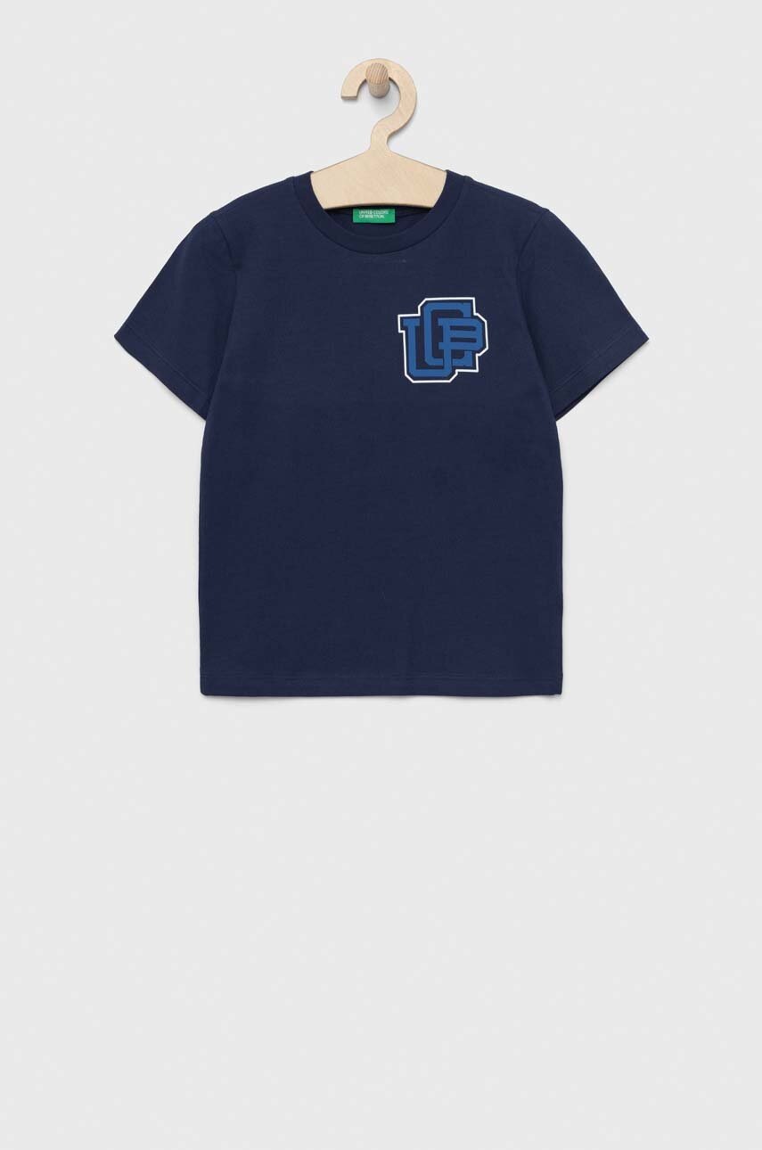 

Детская хлопковая футболка United Colors of Benetton цвет синий с принтом