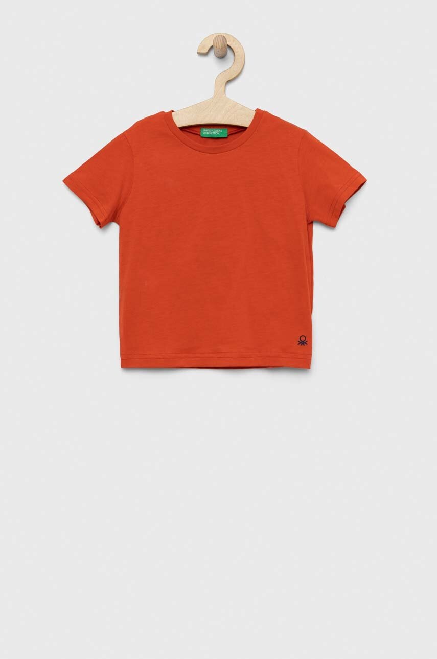 

Дитяча бавовняна футболка United Colors of Benetton колір червоний однотонний
