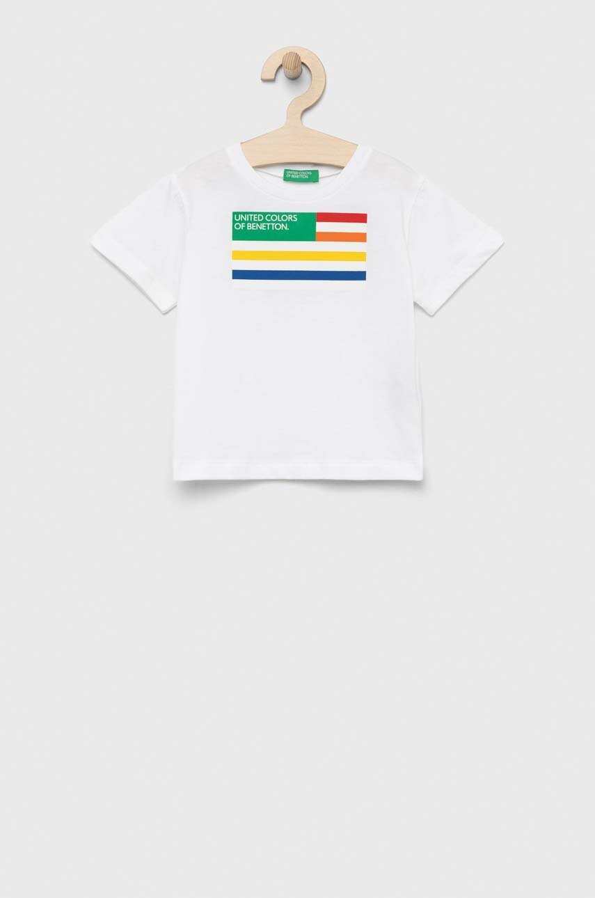 

Детска памучна тениска United Colors of Benetton в бяло с принт, Бял