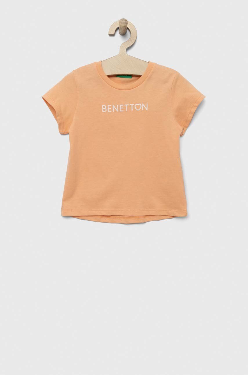 Dětské bavlněné tričko United Colors of Benetton béžová barva, s potiskem - béžová -  100 % Bav