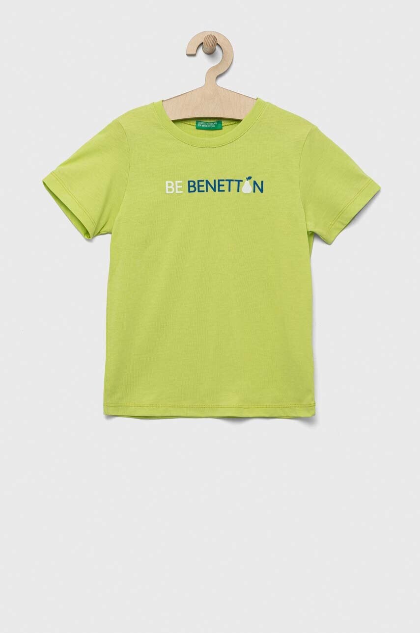 

Дитяча бавовняна футболка United Colors of Benetton колір зелений з принтом