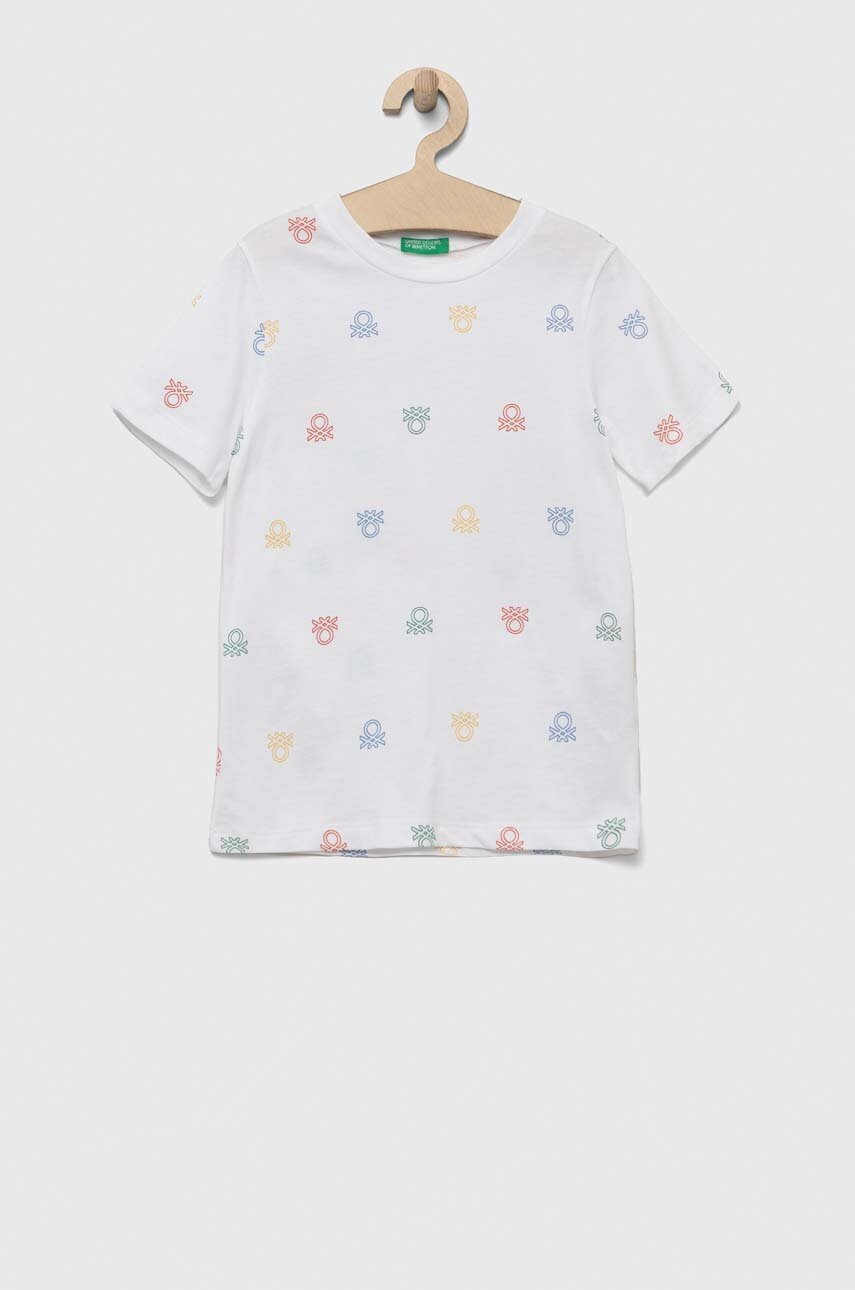 

Детска памучна тениска United Colors of Benetton в бяло с десен, Бял