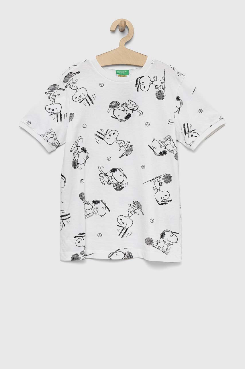 

Детска памучна тениска United Colors of Benetton x Peanuts в бяло с десен, Бял