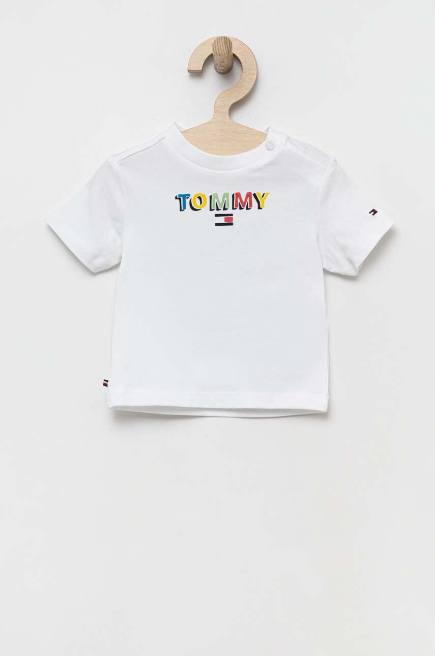 Kojenecké tričko Tommy Hilfiger bílá barva, s potiskem - bílá -  93 % Bavlna