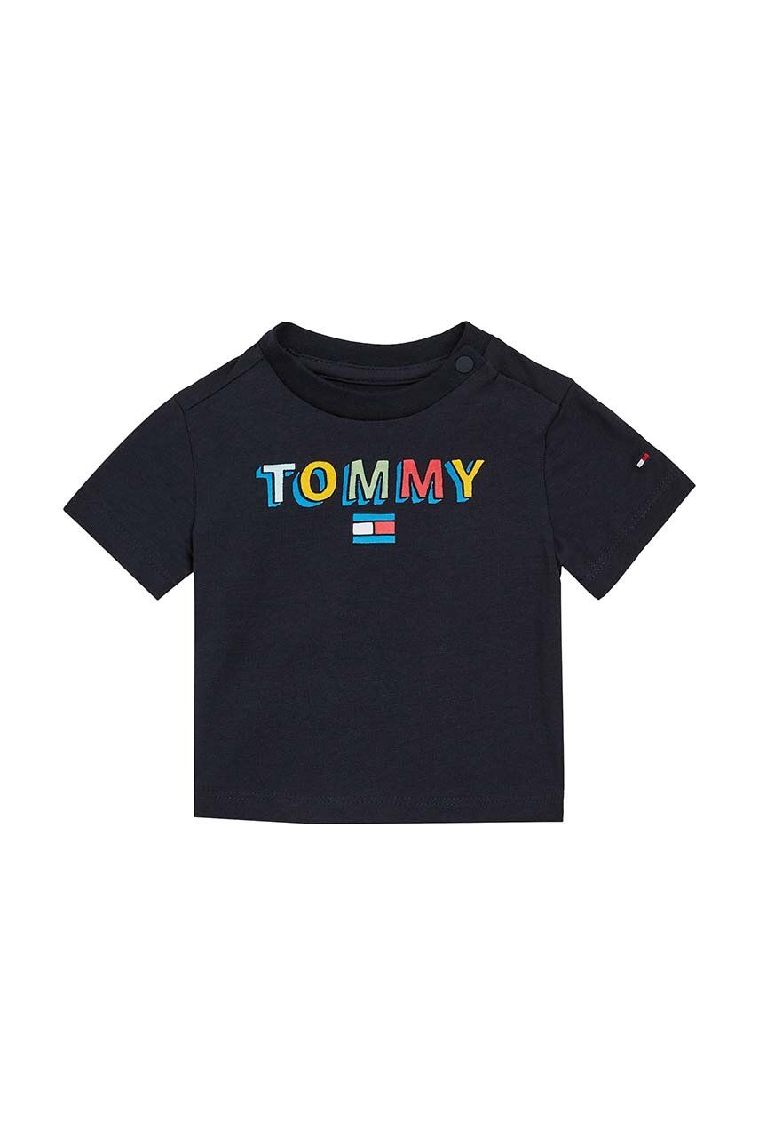 Kojenecké tričko Tommy Hilfiger tmavomodrá barva, s potiskem - námořnická modř -  93 % Bavlna