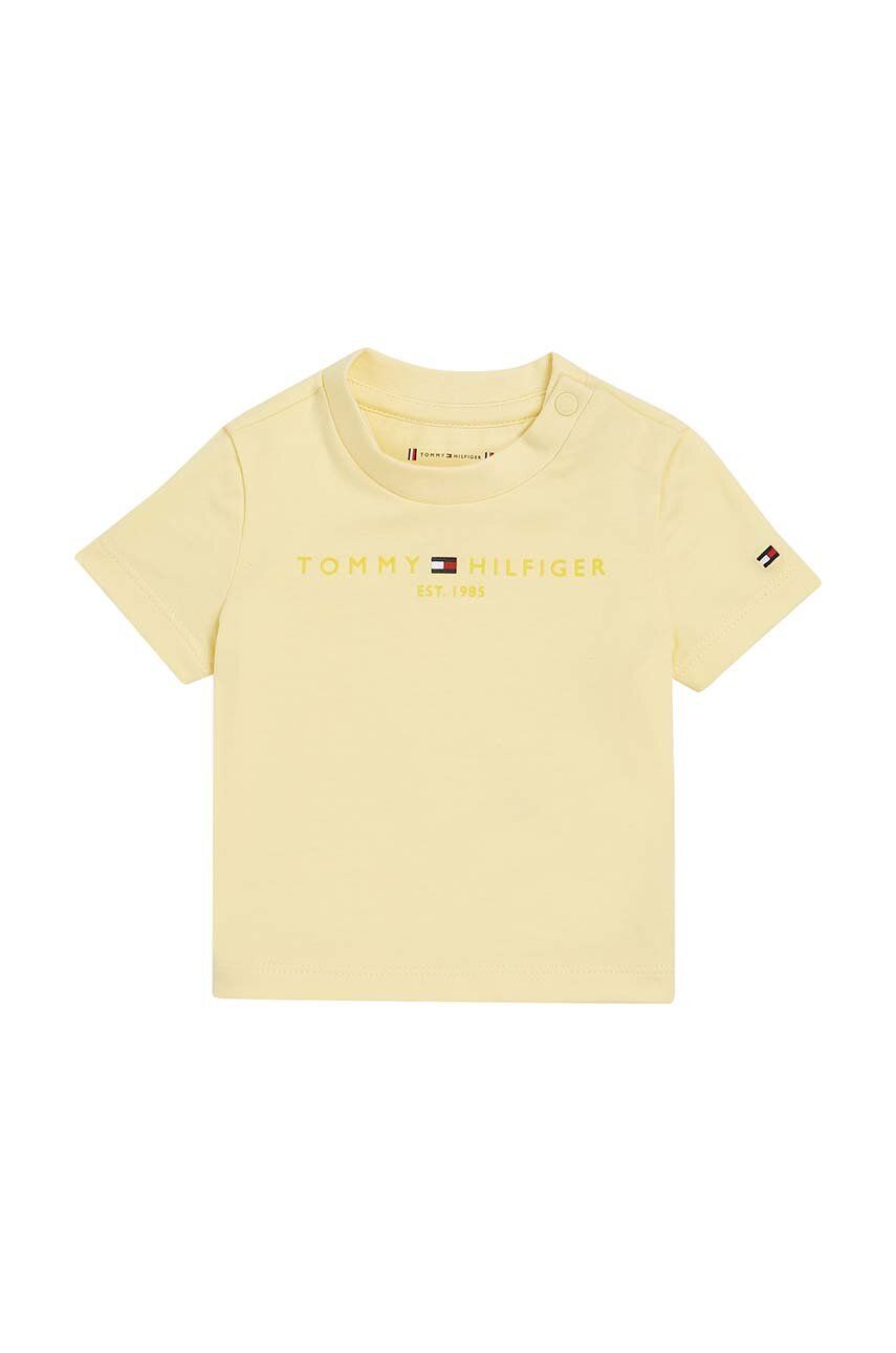 Kojenecké tričko Tommy Hilfiger žlutá barva, s potiskem - žlutá -  93 % Bavlna