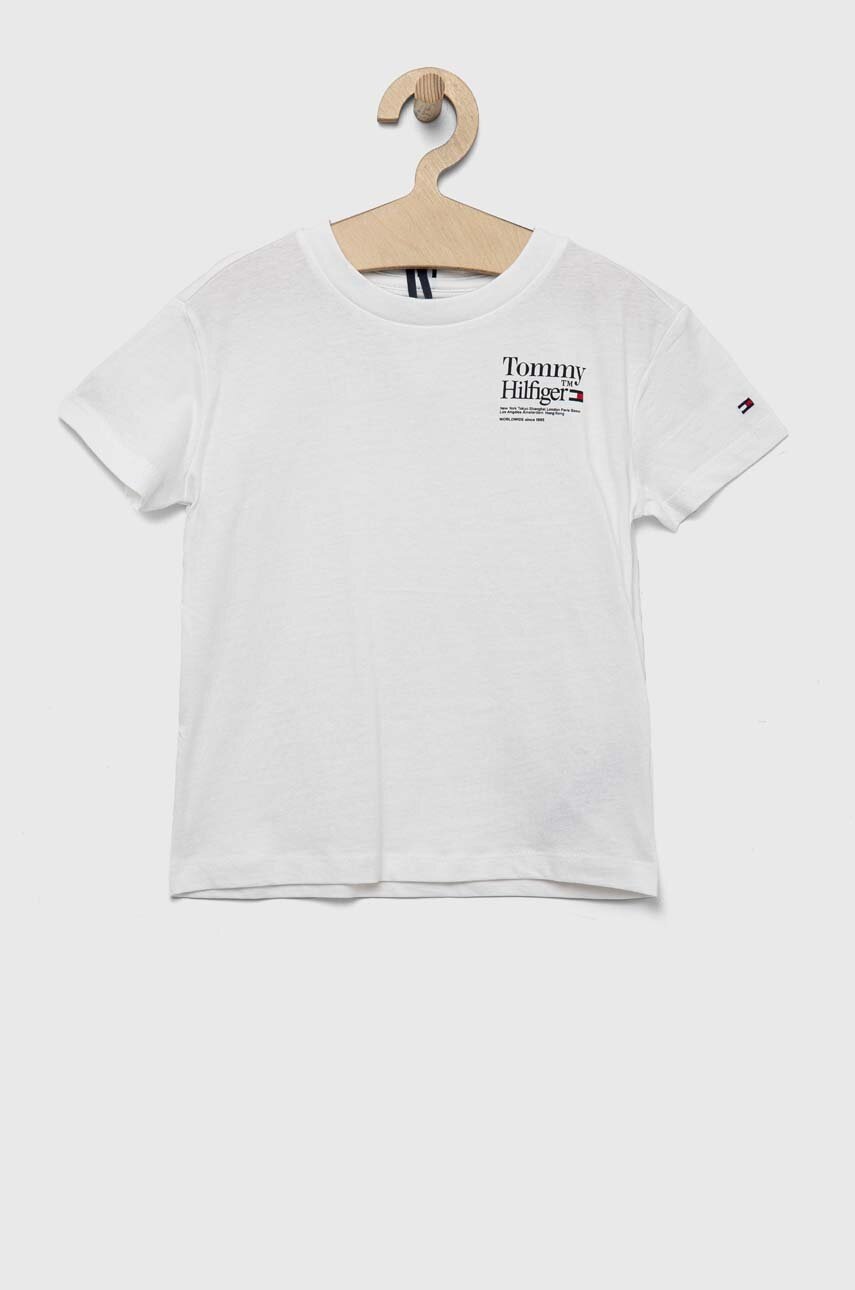

Дитяча бавовняна футболка Tommy Hilfiger колір білий з принтом