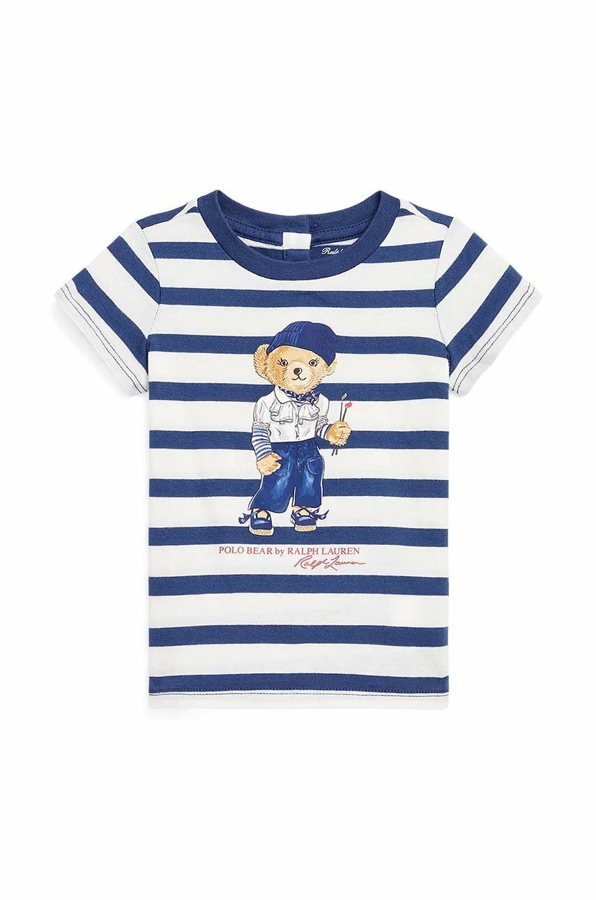 

Бебешка памучна тениска Polo Ralph Lauren в тъмносиньо с десен, Тъмносин