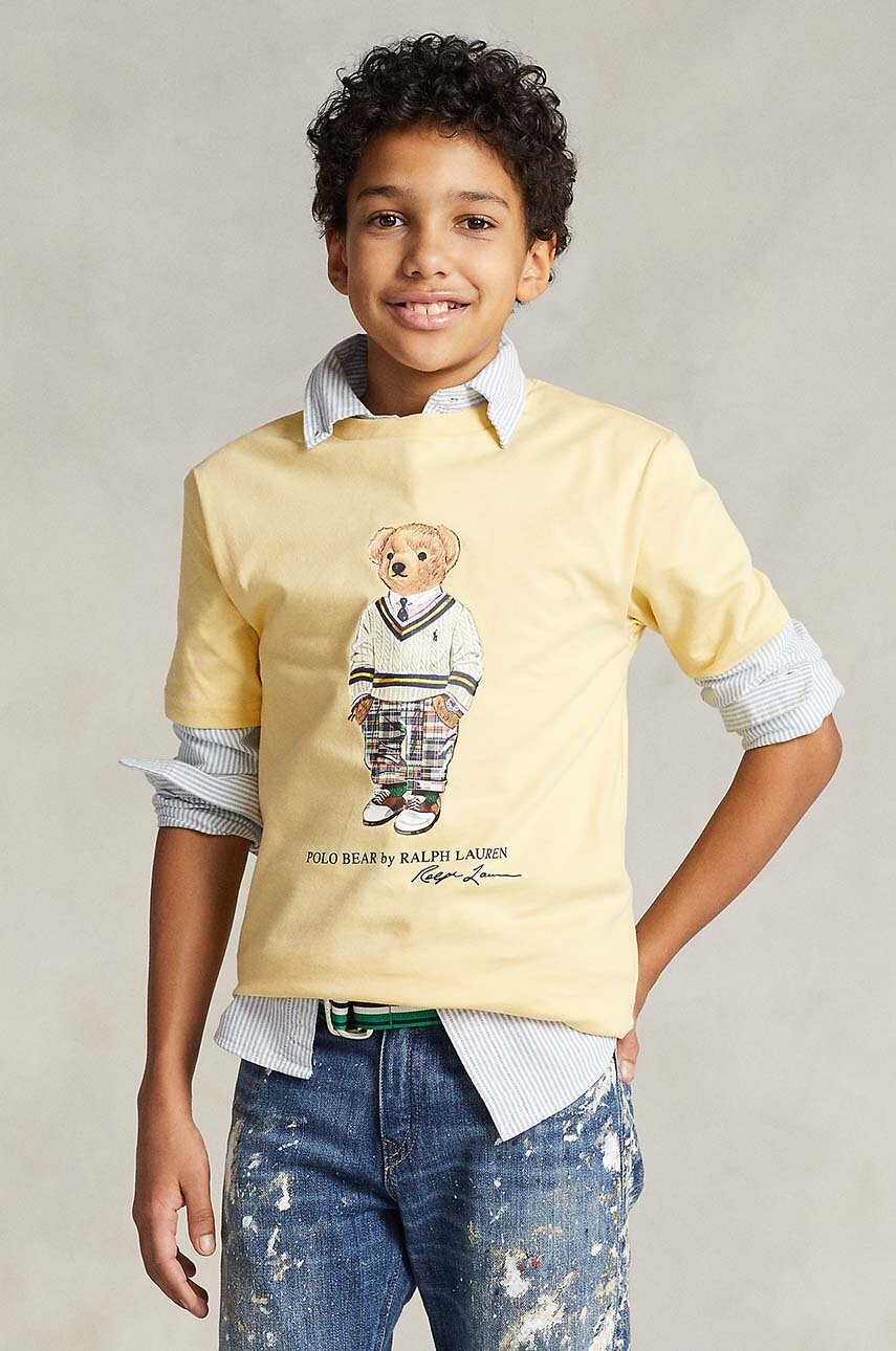 

Детская хлопковая футболка Polo Ralph Lauren цвет жёлтый с принтом