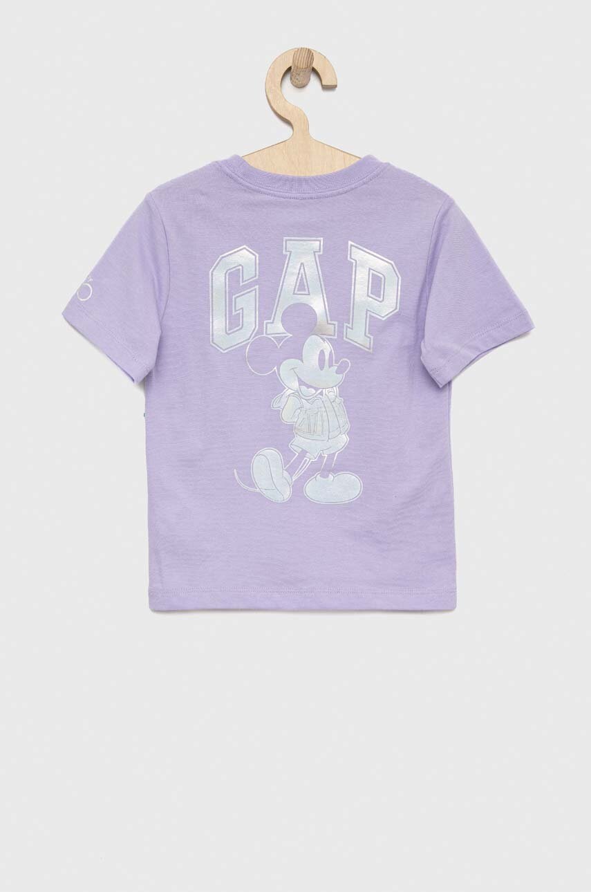 Дитяча бавовняна футболка GAP x Disney колір фіолетовий з принтом