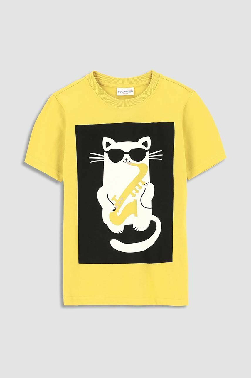 Coccodrillo tricou de bumbac pentru copii culoarea galben, cu imprimeu