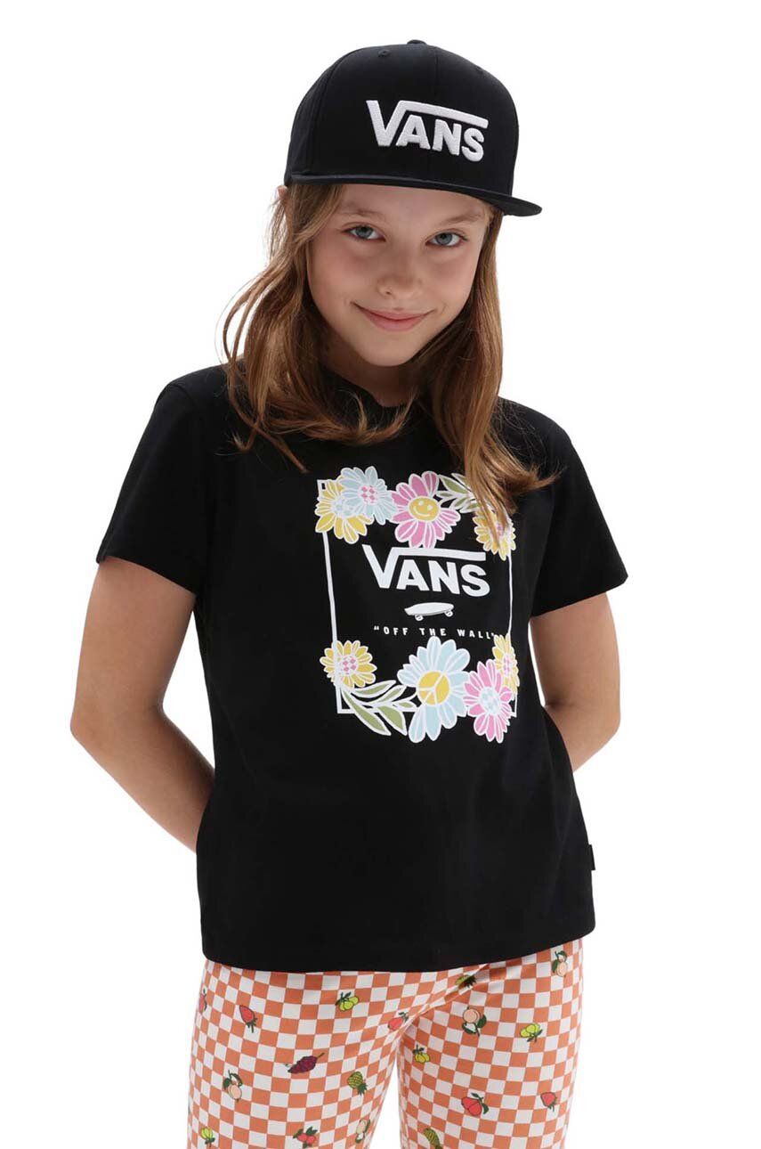 Dětské bavlněné tričko Vans ELEVATED FLORAL CREW Black černá barva, s potiskem - černá -  100 %