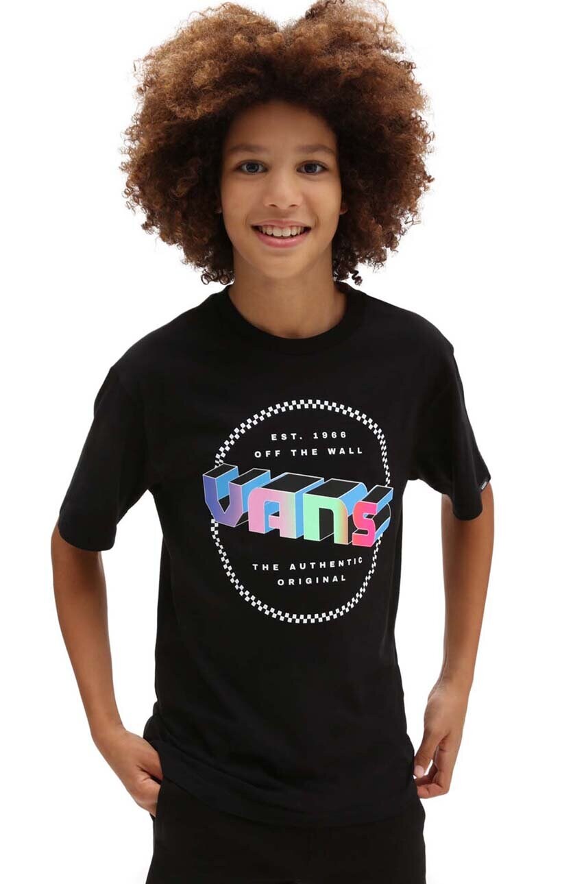 

Детска памучна тениска Vans DIGITAL FLASH SS Black в черно с принт, Черен