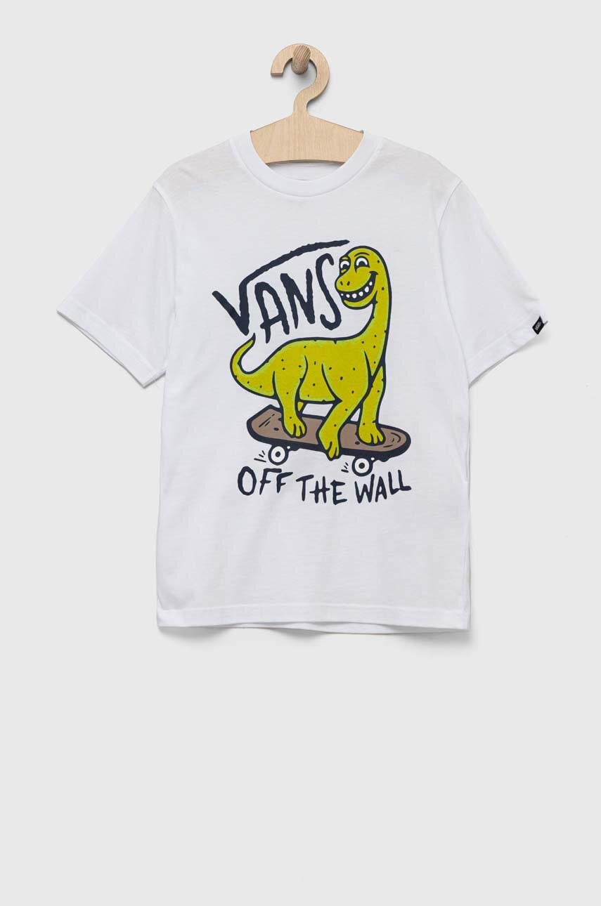 Vans tricou de bumbac pentru copii dinosk8 ss white culoarea alb, cu imprimeu