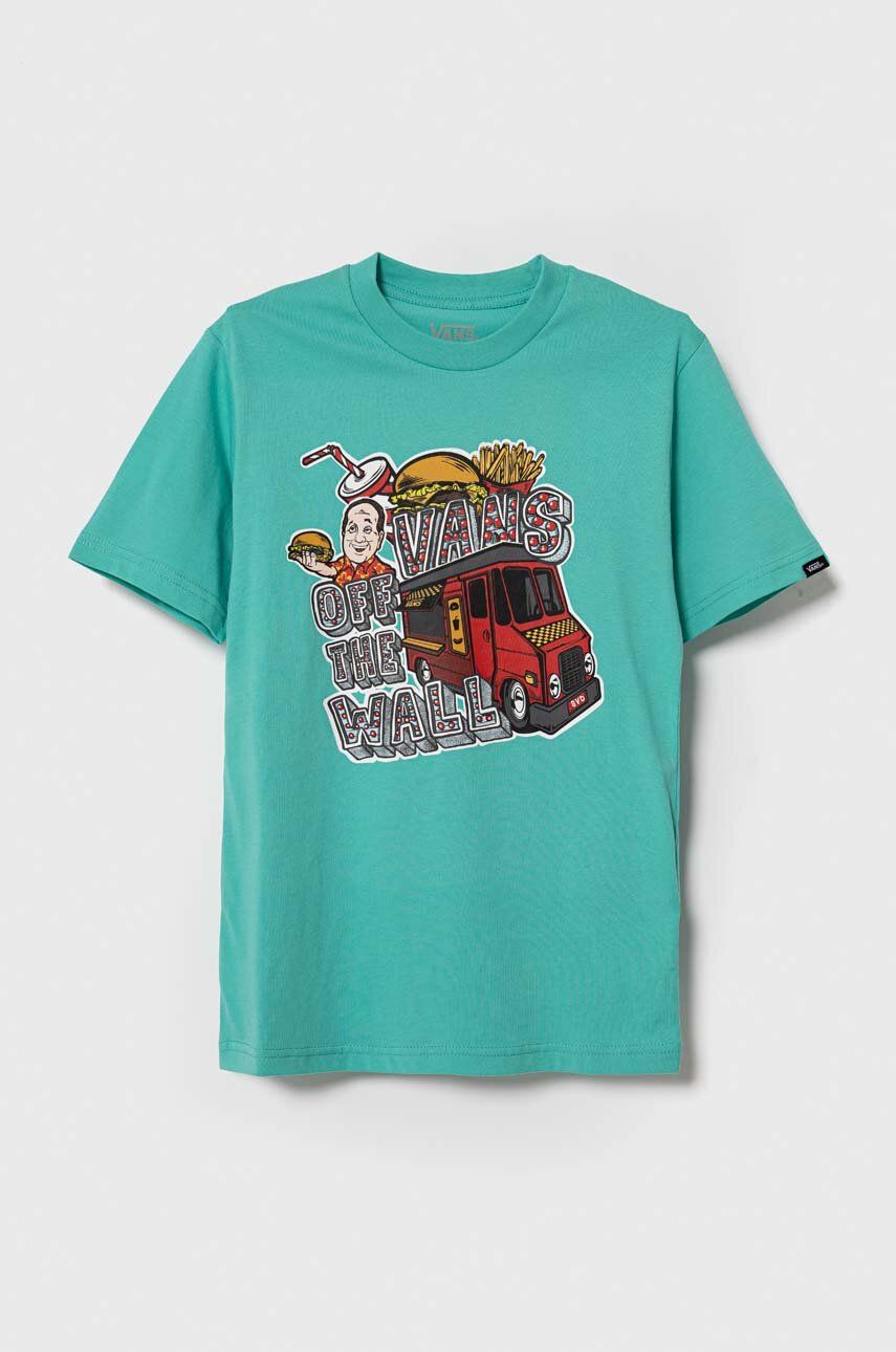 Vans tricou de bumbac pentru copii VAN DOREN BBQ SS WATERFALL culoarea turcoaz, cu imprimeu