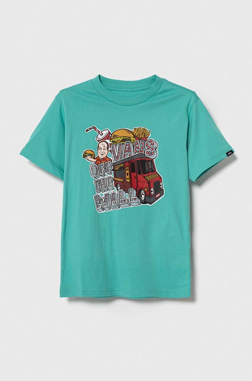 Vans tricou de bumbac pentru copii VAN DOREN BBQ SS WATERFALL culoarea turcoaz, cu imprimeu