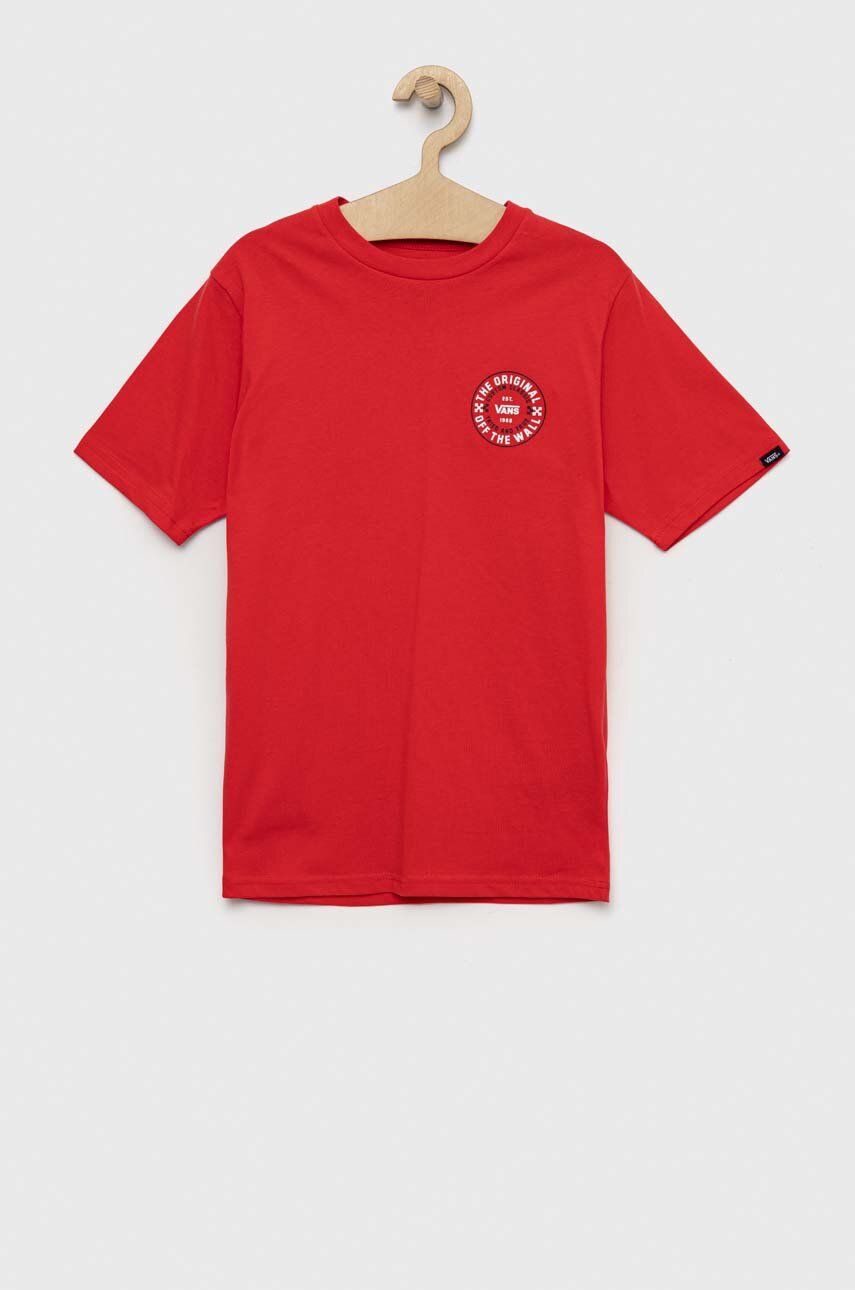 Vans tricou de bumbac pentru copii CUSTOM CLASSIC SS True Red culoarea rosu, cu imprimeu