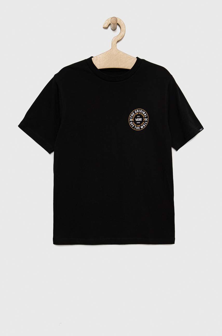 Vans tricou de bumbac pentru copii CUSTOM CLASSIC SS Black culoarea negru, cu imprimeu