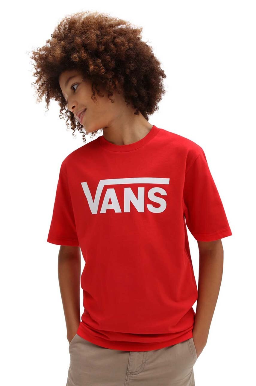 

Детска памучна тениска Vans BY VANS CLASSIC BOYS TRUE RED/WHITE в червено с принт, Червен