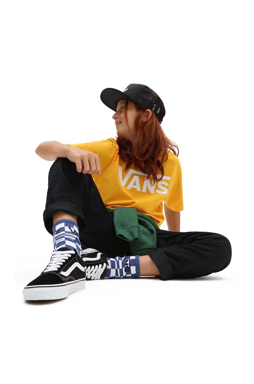 Vans tricou de bumbac pentru copii BY VANS CLASSIC BOYS OLD GOLD/WHITE culoarea portocaliu, cu imprimeu