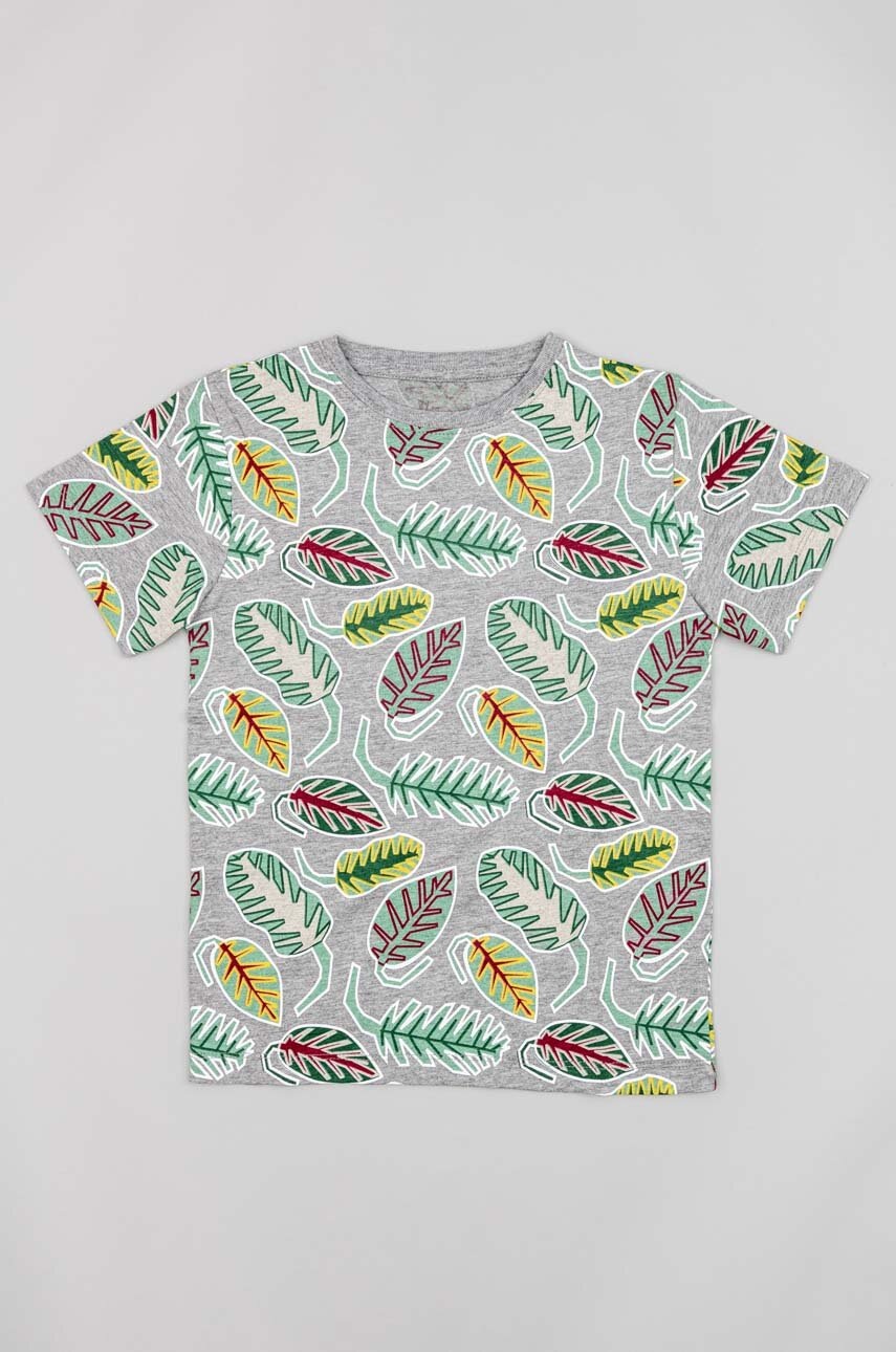 Дитяча бавовняна футболка zippy колір сірий з принтом