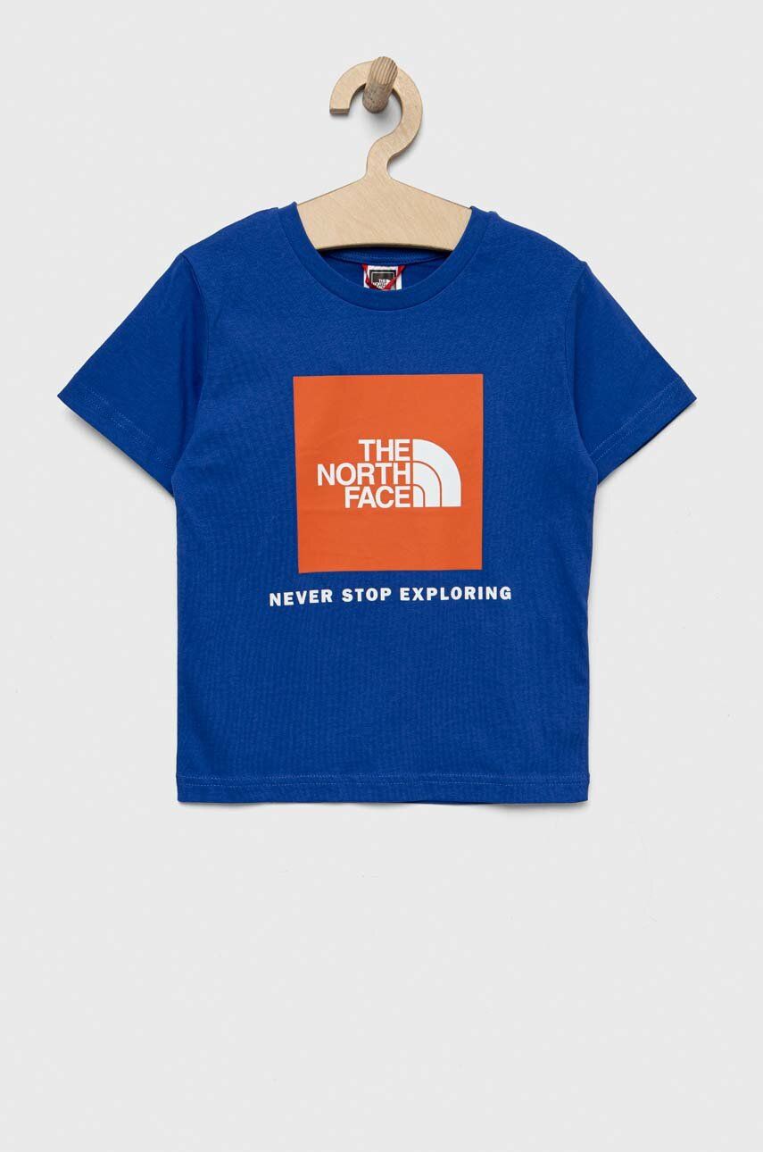 Dětské bavlněné tričko The North Face s potiskem - modrá