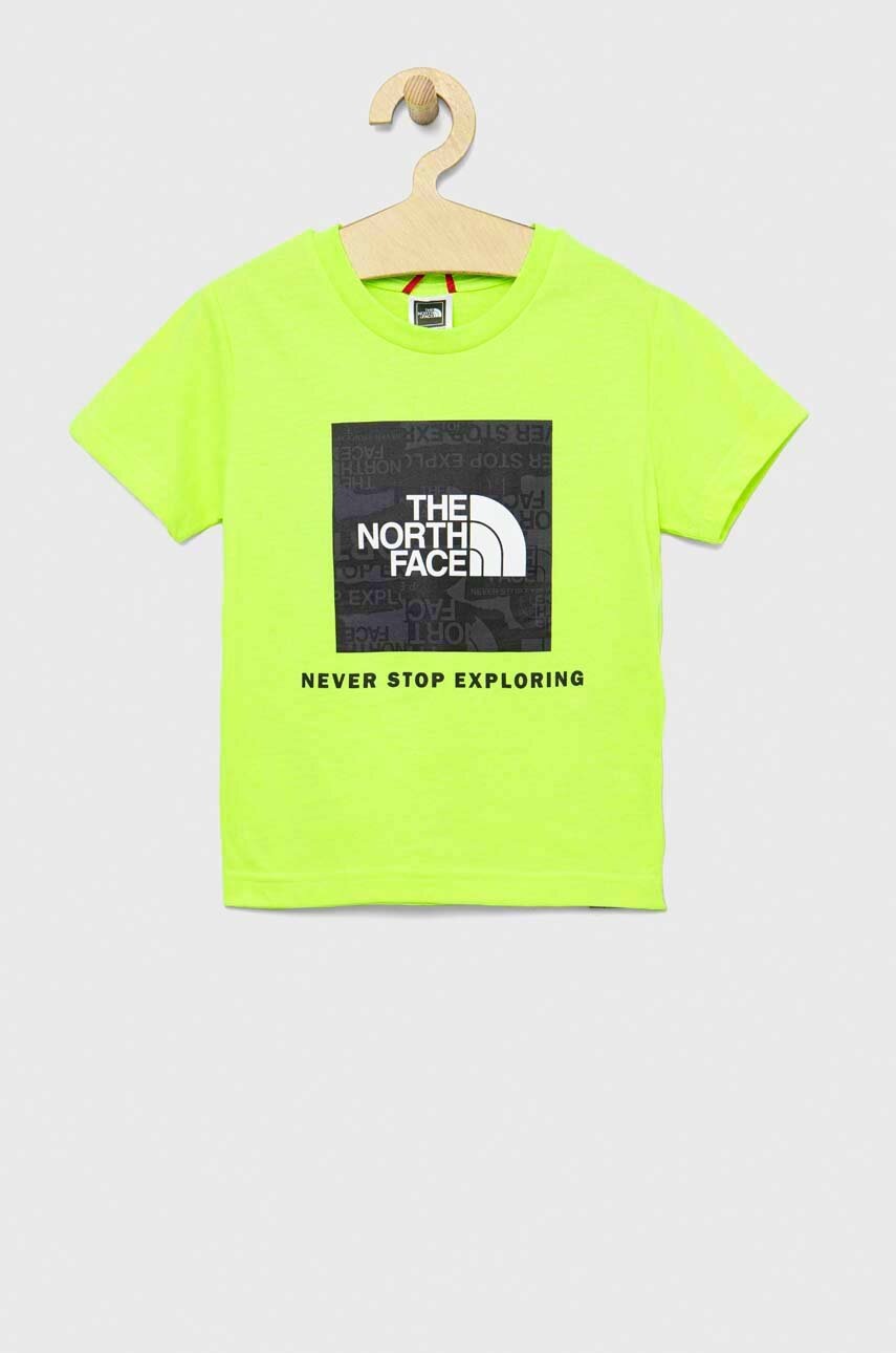 

Детска памучна тениска The North Face в зелено с принт, Зелен