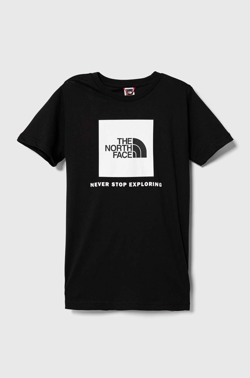 

Детская хлопковая футболка The North Face цвет чёрный с принтом
