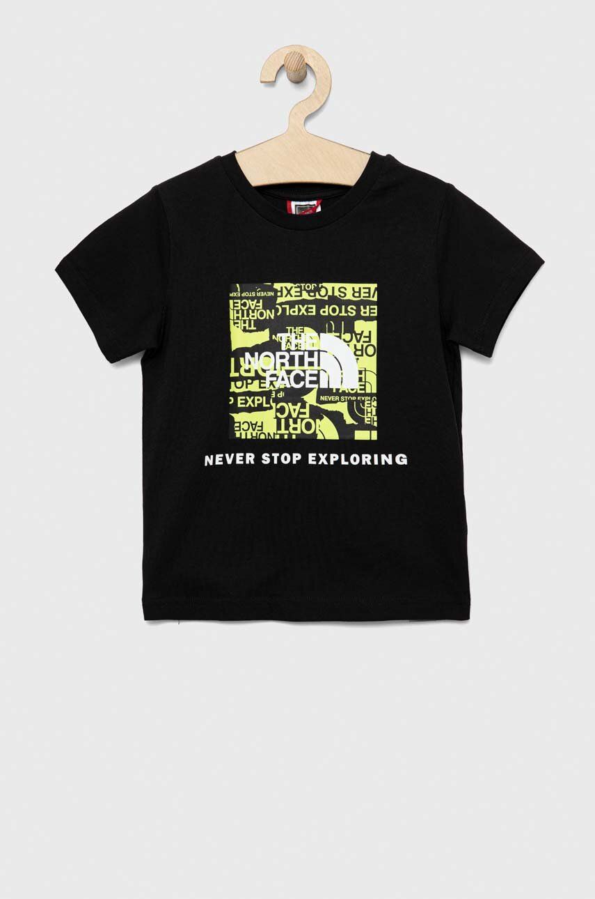 The North Face tricou de bumbac pentru copii culoarea negru, cu imprimeu