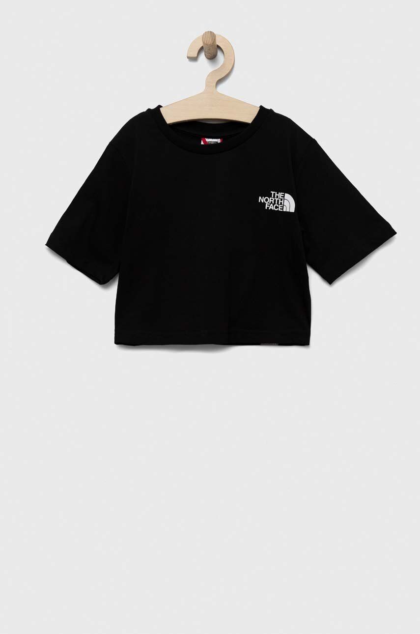 The North Face tricou de bumbac pentru copii culoarea negru, cu imprimeu