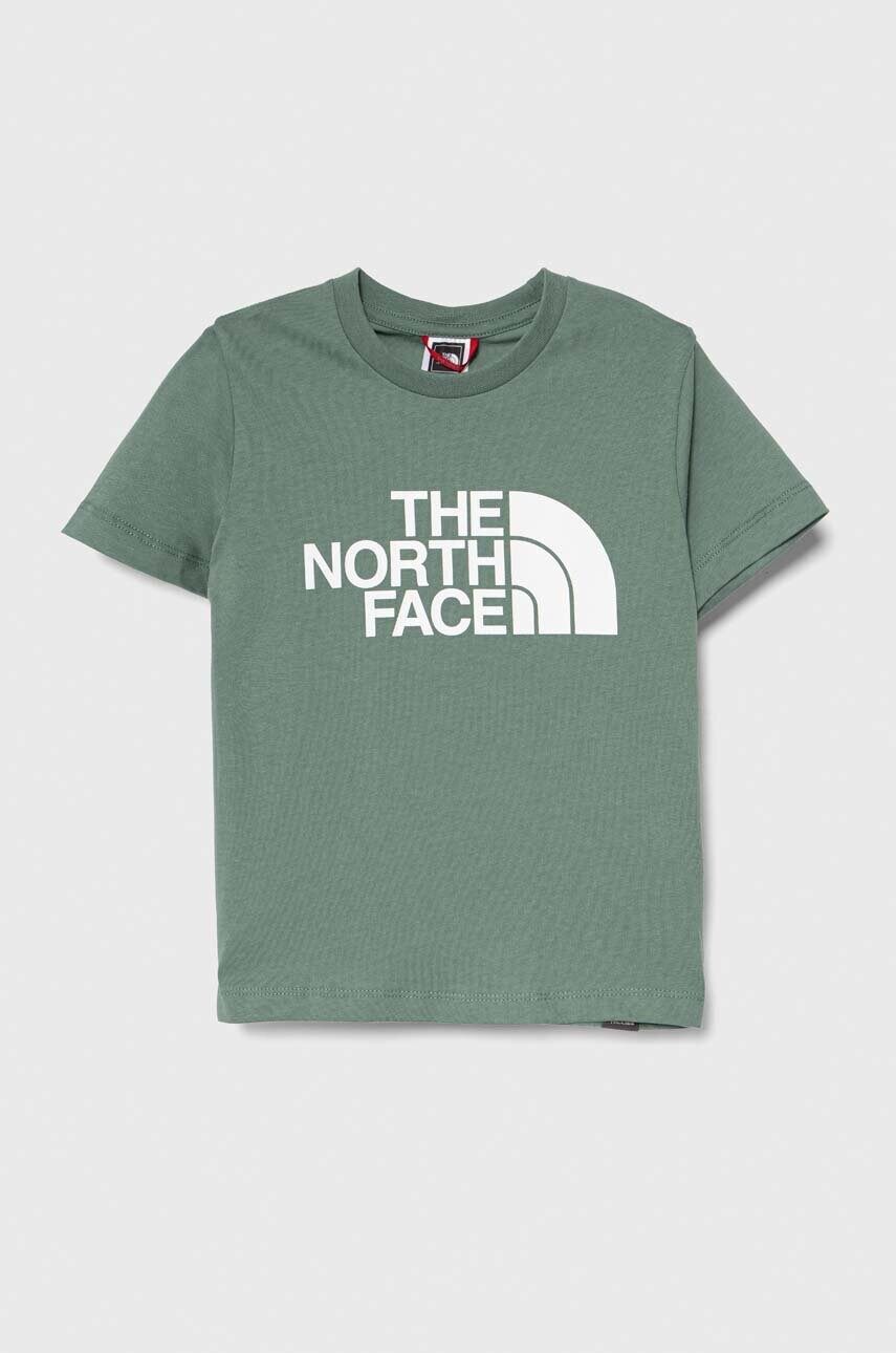 

Детская хлопковая футболка The North Face цвет зелёный с принтом