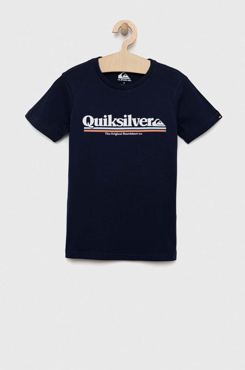 

Дитяча бавовняна футболка Quiksilver колір синій з принтом