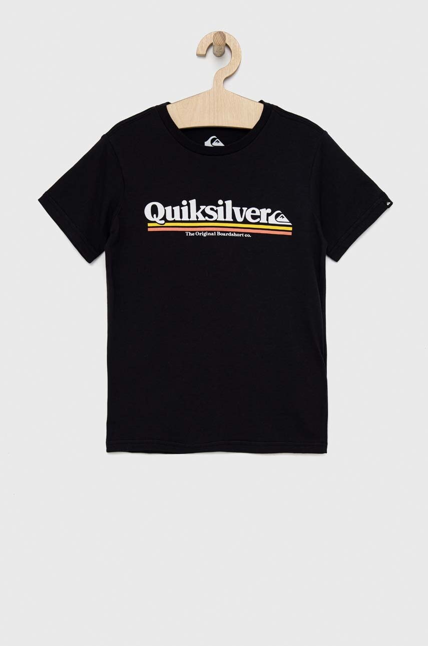 

Дитяча бавовняна футболка Quiksilver колір чорний з принтом