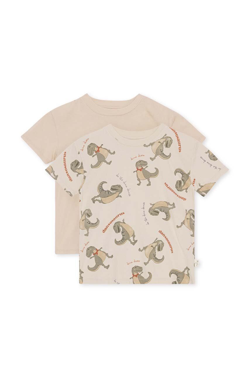 Levně Dětské bavlněné tričko Konges Sløjd 2-pack béžová barva, s potiskem