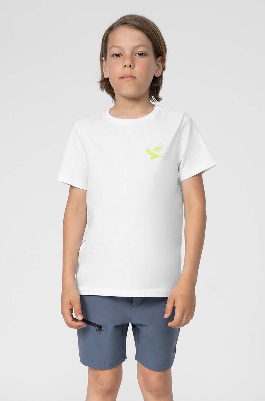 4F tricou de bumbac pentru copii M321 culoarea alb, cu imprimeu