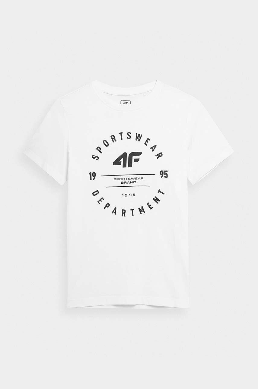 

Дитяча бавовняна футболка 4F колір білий з принтом
