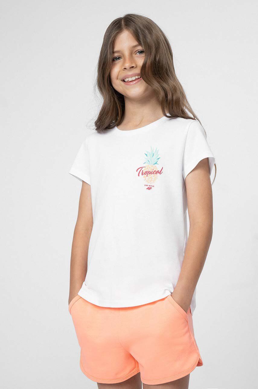 4F tricou de bumbac pentru copii culoarea alb, cu imprimeu