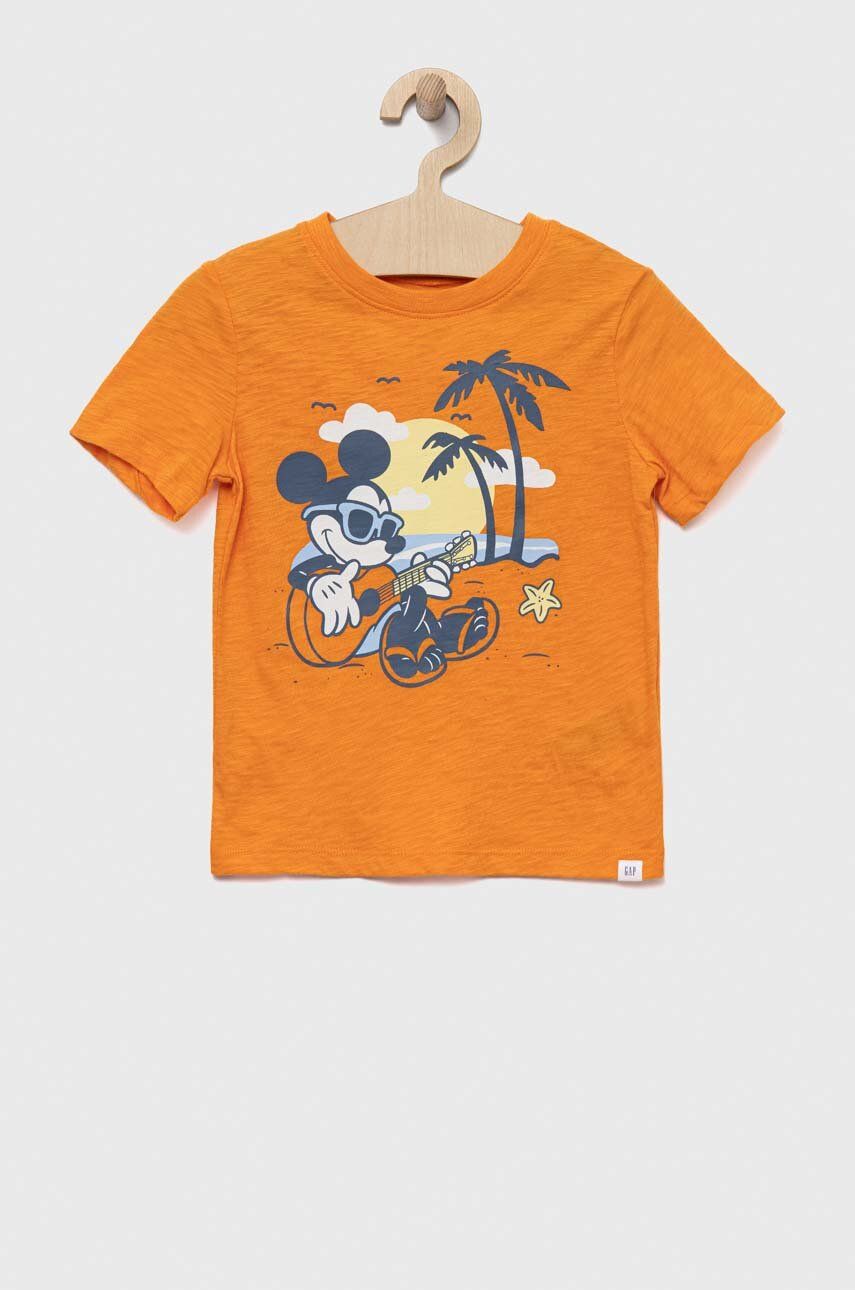 Dětské bavlněné tričko GAP x Disney oranžová barva, s potiskem - oranžová -  100 % Bavlna