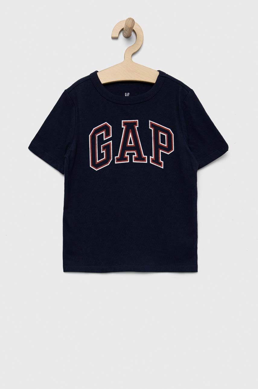 

Детска памучна тениска GAP в тъмносиньо с принт, Тъмносин