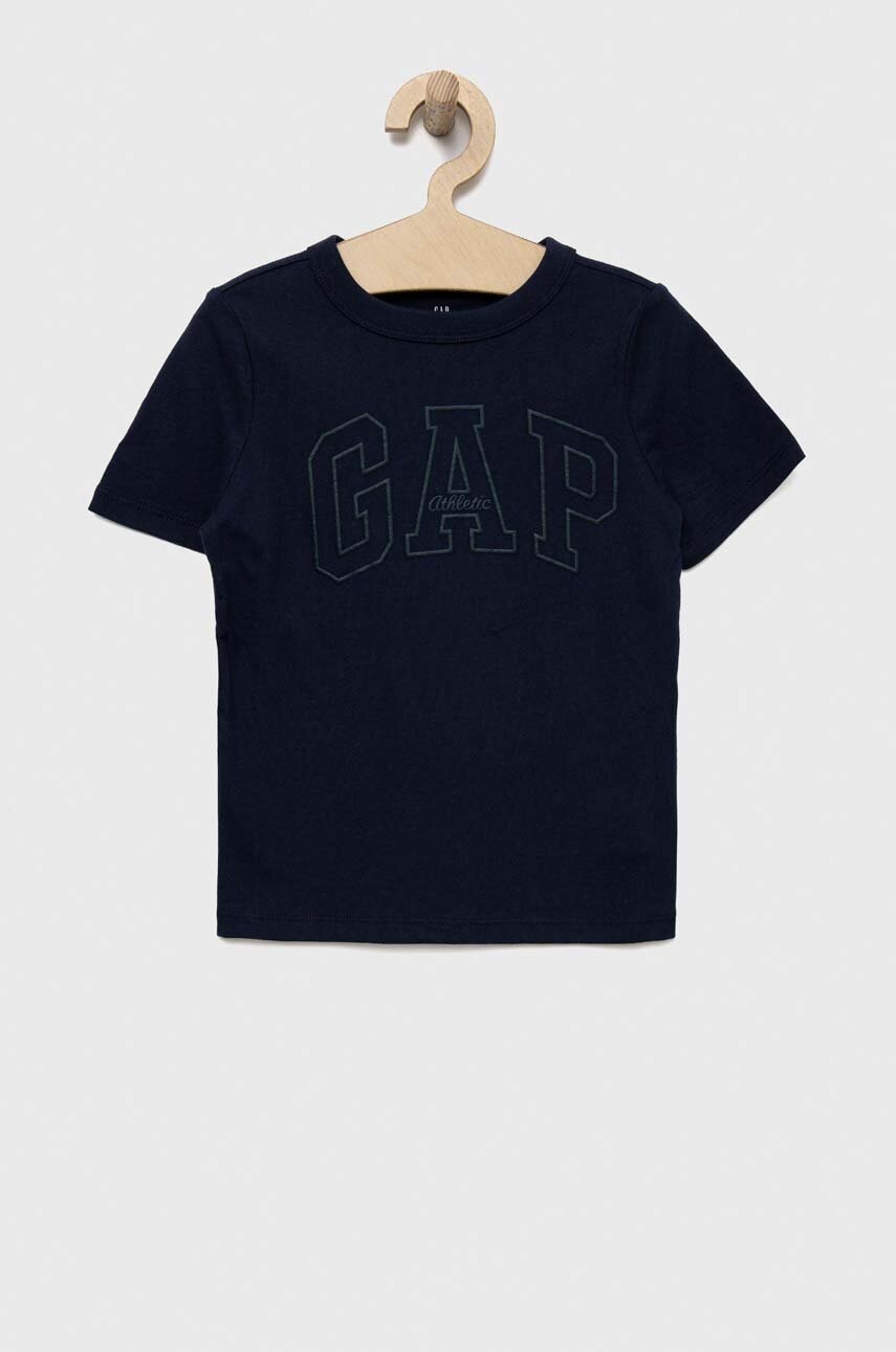 

Детска памучна тениска GAP в тъмносиньо с принт, Тъмносин
