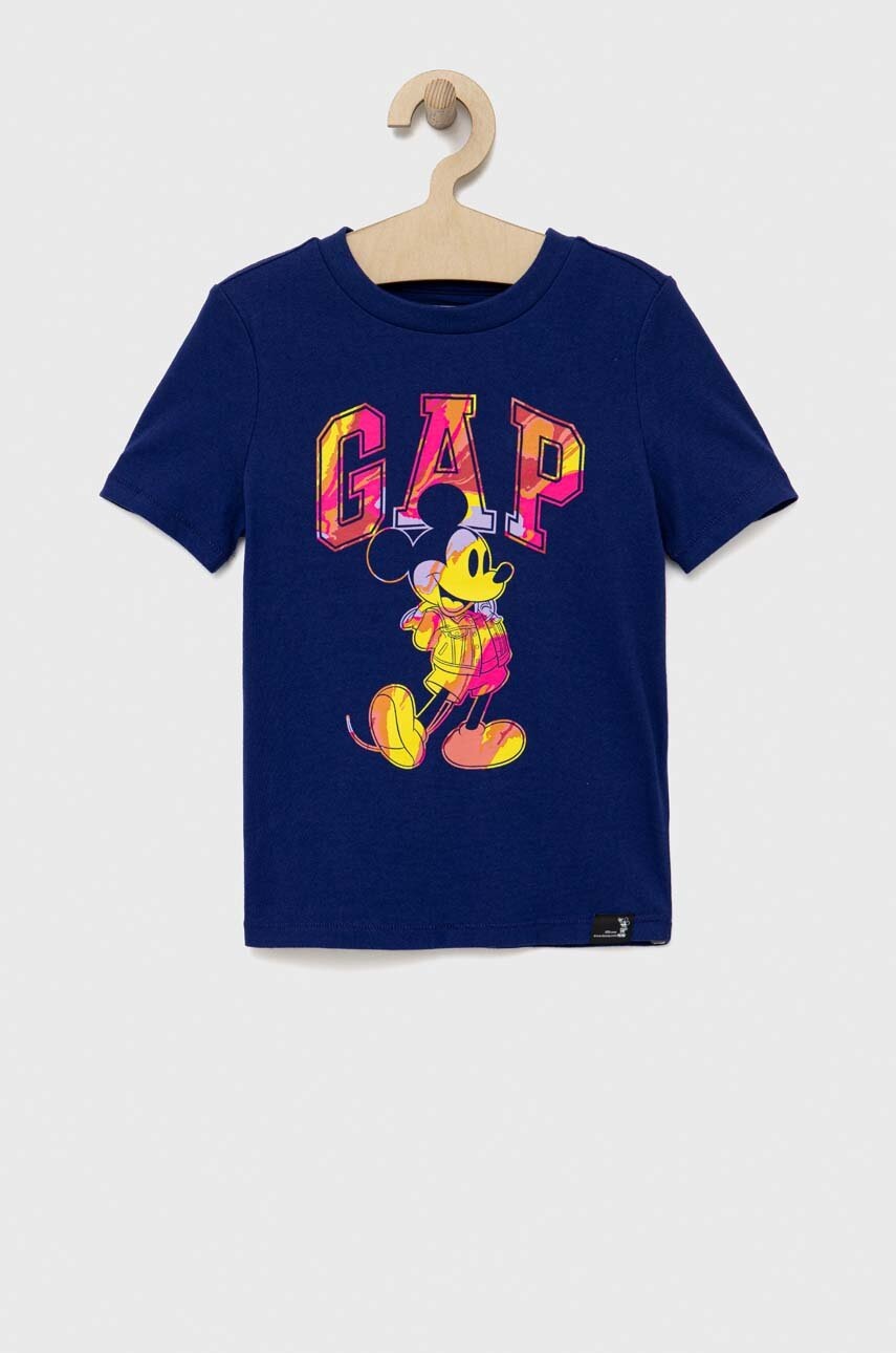 

Детска памучна тениска GAP в тъмносиньо с принт, Тъмносин