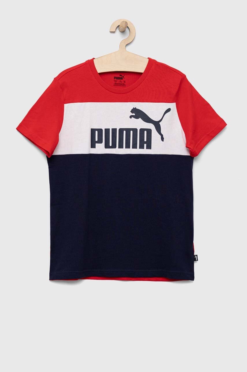 

Дитяча бавовняна футболка Puma колір синій з принтом