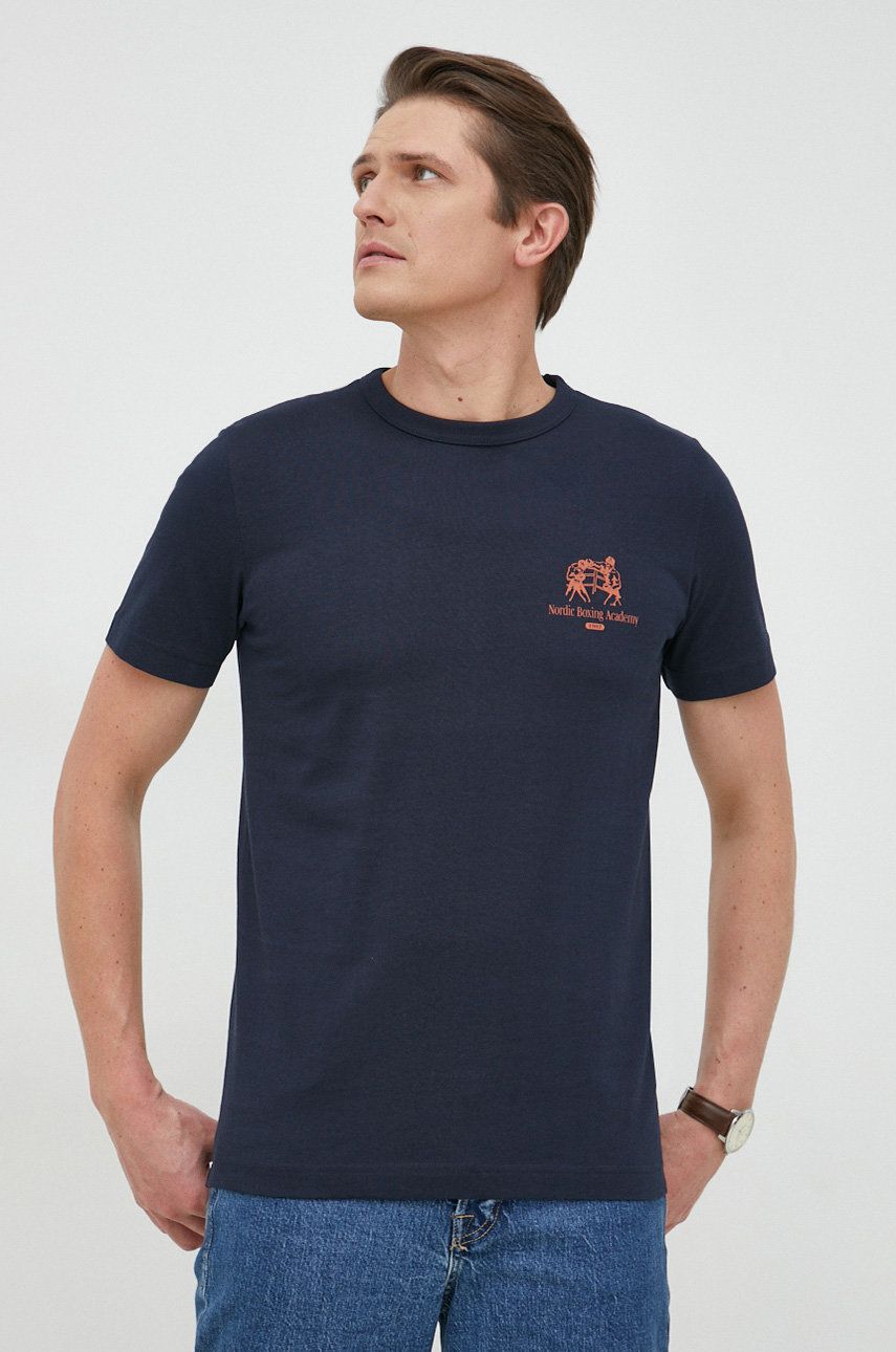 Levně Bavlněné tričko Selected Homme tmavomodrá barva, s potiskem
