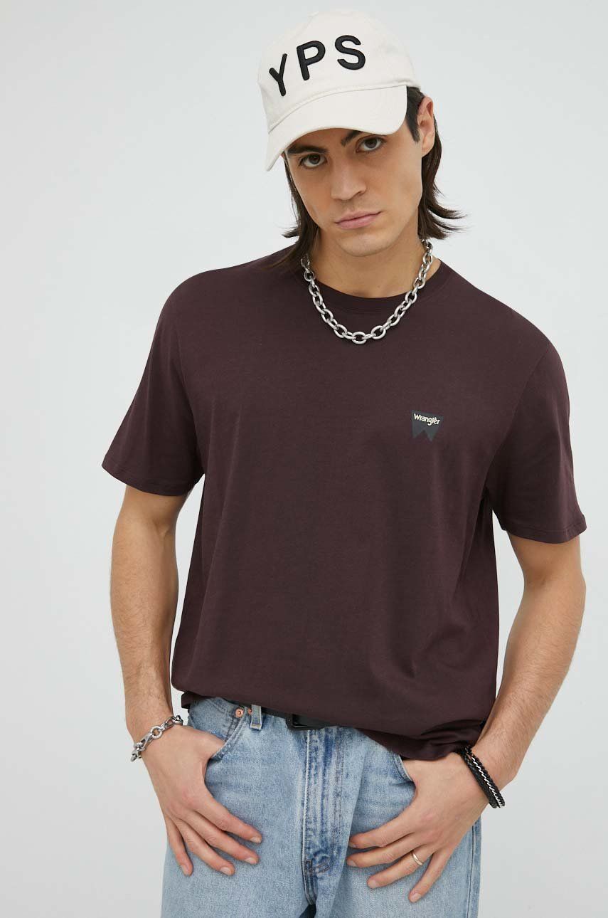 Wrangler t-shirt bawełniany kolor bordowy gładki